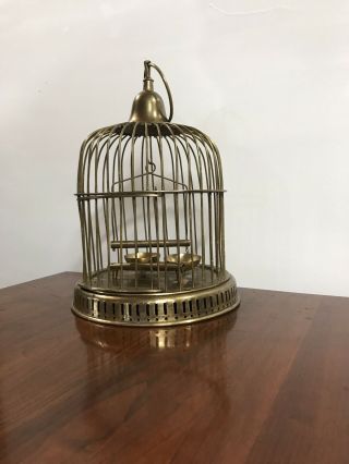 Vintage Solid Brass Bird Cage with Tweeting Bird 12 