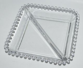 Vintage Imperial Glass Ohio Candlewick Clear Square Diagonal Divided Relish Dish