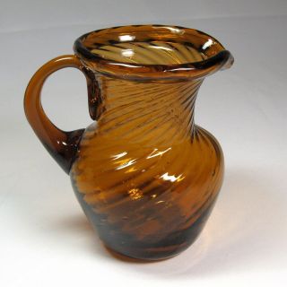 Vintage Hand - Blown Glass Creamer Amber Swirl Pattern 4 " Tall
