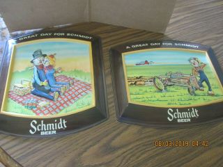 2 Vintage Schmidt Beer Signs.  1977.  George Stuber Scarecrow Pictures.  11.  5 " X 13