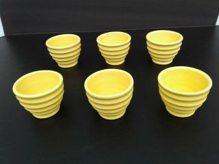 6 Vintage Yellow Bauer Or Garden City Pottery Beehive Ringware Custard Cups Set