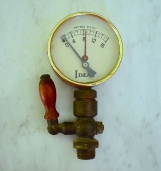 Vintage Brass & Wood Industrial Steamboat Pressure Gauge Steampunk