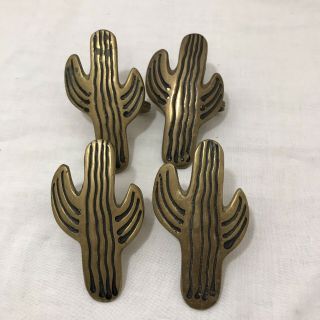 Vintage Brass Cactus Napkin Rings Set Of 4 Saguaro Southwest Kitchen Dining