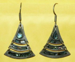 Vtg Native Navajo Southwestern Sterling Silver & Abalone Shell Dangle Earrings