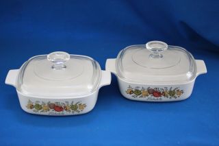 Vintage Coring Ware A - 1 - B Spice Of Life 1 Qt Casserole Dishes W Lids Set Of 2