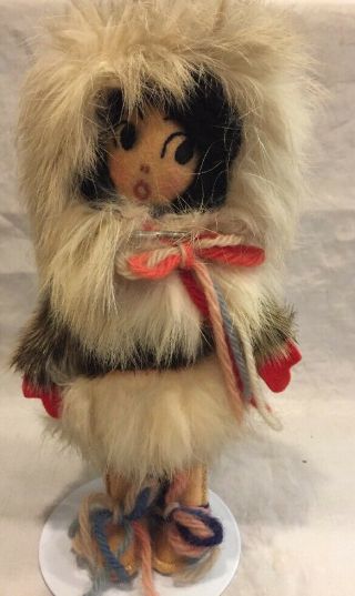 VTG Inuit Alaska Eskimo Folk Art Traditional handmade ClothAnd Fur Doll 7” 2