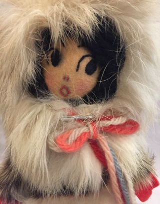 VTG Inuit Alaska Eskimo Folk Art Traditional handmade ClothAnd Fur Doll 7” 3