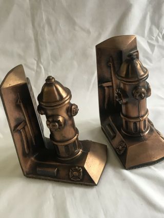 Vintage Fire Hydrant Axe Helmet Art Statue Sculpture Copper Bronze Bookends Set