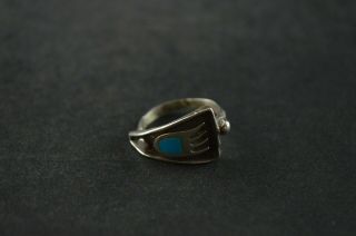 Vintage Sterling Silver Bear Paw Ring W Turquoise Stone Inlay - 3g