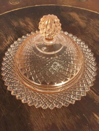 Vtg Anchor Hocking Miss America Pink Depression Glass Round Covered Butter Dish