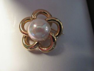 Vtg Christian Dior Faux Pearl & Gold Tone Floral Brooch/pin Signed