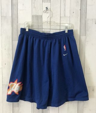 Vintage Philadelphia 76ers Nba Nike Basketball Shorts Size 2xl Blue Embroidered