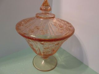 Vintage Federal Glass Sharon Cabbage Rose Pink Depression Candy Dish with Lid 3