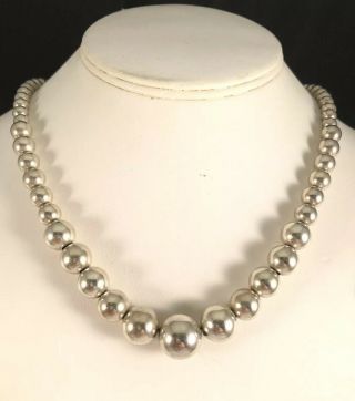 Stunning Vintage Sterling Silver 925 Graduated Beaded Necklace 19”in 30.  6 Grams
