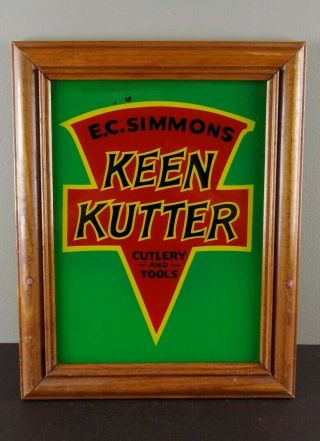 Vintage Keen Kutter Framed Glass Pane Advertising Sign Cutlery And Tools