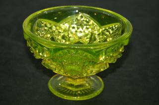 Vintage Vaseline Glass Yellow/green 5 " Dia,  3 - /2 " High,  Footed Cut - Glass Compote
