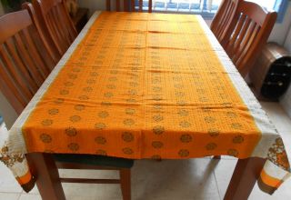 Retro Mid Century Modern Vintage Orange Seersucker Tablecloth 148cm X 230cm