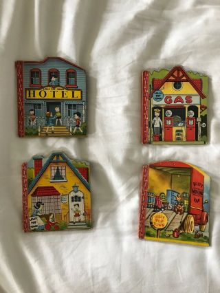 Vintage 1950 Lolly Pop Town Shaped Story Books Moving Gas Hotel House 1950