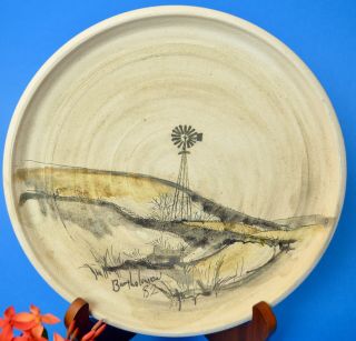 Vintage Bartholomew Signed Studio Pottery Plate With Windmill Landscape