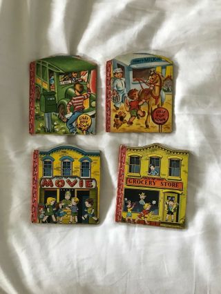 Vintage 1950 Lolly Pop Town Shaped Story Books Movie Milk Grocery Mail 1950