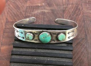 Vintage Sterling Silver Green Kingman Turquoise Native American Cuff Bracelet
