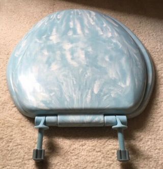 Vintage Blue Pearl Marbled Toilet Seat Standard Round Mid Century 5
