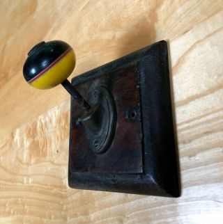 Vintage Wall Hook - Rustic Wood And Metal - Awesome Yellow,  Black,  W/ Red Accent