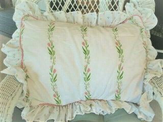 Vintage Laura Ashley Pink Castleberry Floral Full/queen Ruffled Pillow Sham