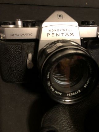 Vintage Pentax Honeywell Spotmatic Camera Takumar 1.  8 55mm Lens W Cover