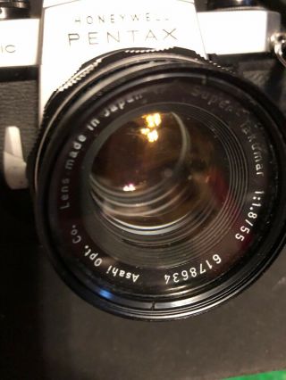 vintage Pentax Honeywell spotmatic camera Takumar 1.  8 55mm lens w cover 4