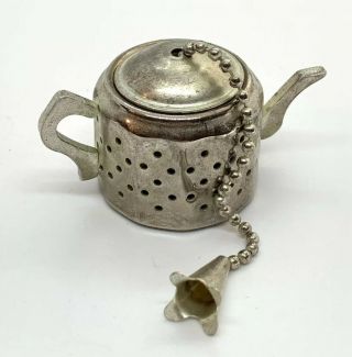 Vtg Silver Plate Teapot Tea Strainer For Loose Tea