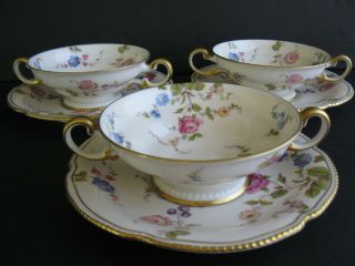 Vintage Castleton China Sunnyvale Pattern 3 Cream Soup Bowls With Saucers