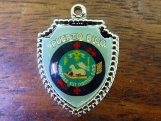Vintage Sterling Silver Coat Of Arms Puerto Rico Travel Shield Charm E18