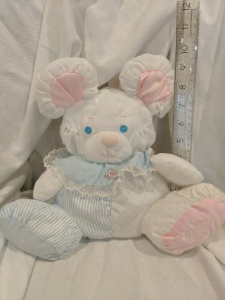 Fisher Price Puffalump Mouse Rattle 1988 10 " Pink Blue White Vtg Lace