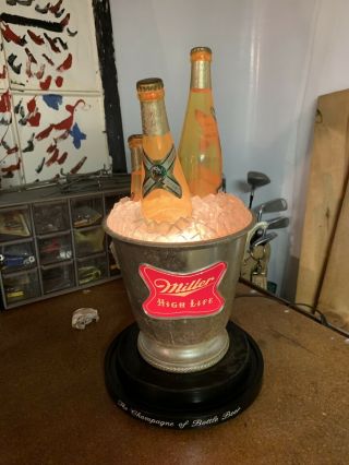 Miller High Life Beer 3 - D Bottle Ice Bucket Revolving Light Bar Display Vintage