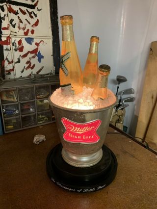 Miller High Life Beer 3 - D Bottle Ice Bucket Revolving Light Bar Display Vintage 4