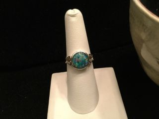 Retro Vintage 1980s 925 Sterling Silver Round Mosaic Blue Fire Opal Ring Sz 7