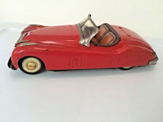 Vintage Tin Friction 1940’s Jaguar Convertible Toy Car 9.  5”,  Japan