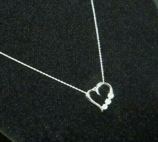 Vintage 10k White Gold & Diamond Heart Shaped Pendant Necklace,  17 - 1/2 Inch
