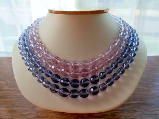 Vintage Miriam Haskell 4 Strand Crystal Necklace Lilac Lavender Beads