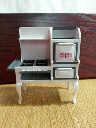 Dollhouse Miniature Roper Range Cook Stove White Metal Kitchen Dee 