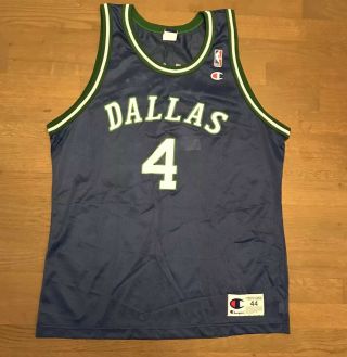 Vintage 90s Michael Finley Dallas Mavericks Champion Jersey Size 44 L Blue Green