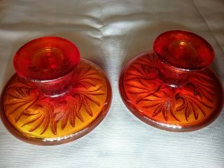 Vintage Amberina Multicolor Glass Candle Holders 4 " Usa 1960 