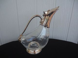 Vintage Silver And Crystal Glass Decanter Bird Chicken Rooster Duck