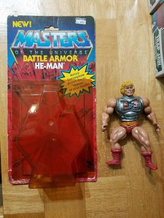 Vintage Battle Armor He - Man Motu Masters Of The Universe Mattel With Card