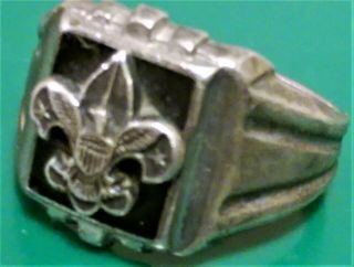 Vintage Boy Scouts Of America Sterling Silver And Black Enamel Ring.  Size 9.