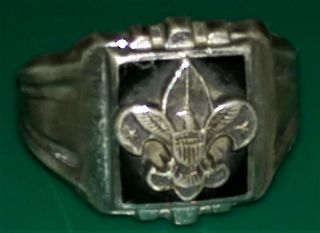 Vintage Boy Scouts of America sterling silver and black enamel ring.  Size 9. 3
