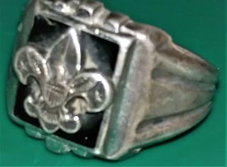 Vintage Boy Scouts of America sterling silver and black enamel ring.  Size 9. 4