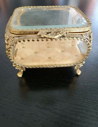 Vintage Beveled Glass Trinket Jewelry Box