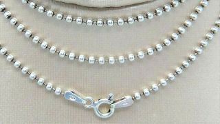 925 Sterling Silver Italian Small Ball Bead Chain Vintage Necklace 24 " Long